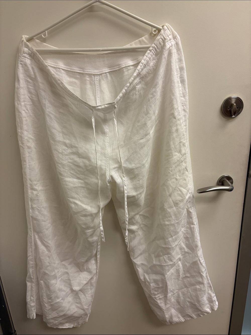 Marks & Spencer White Wide-Leg Linen Drawstring Pants